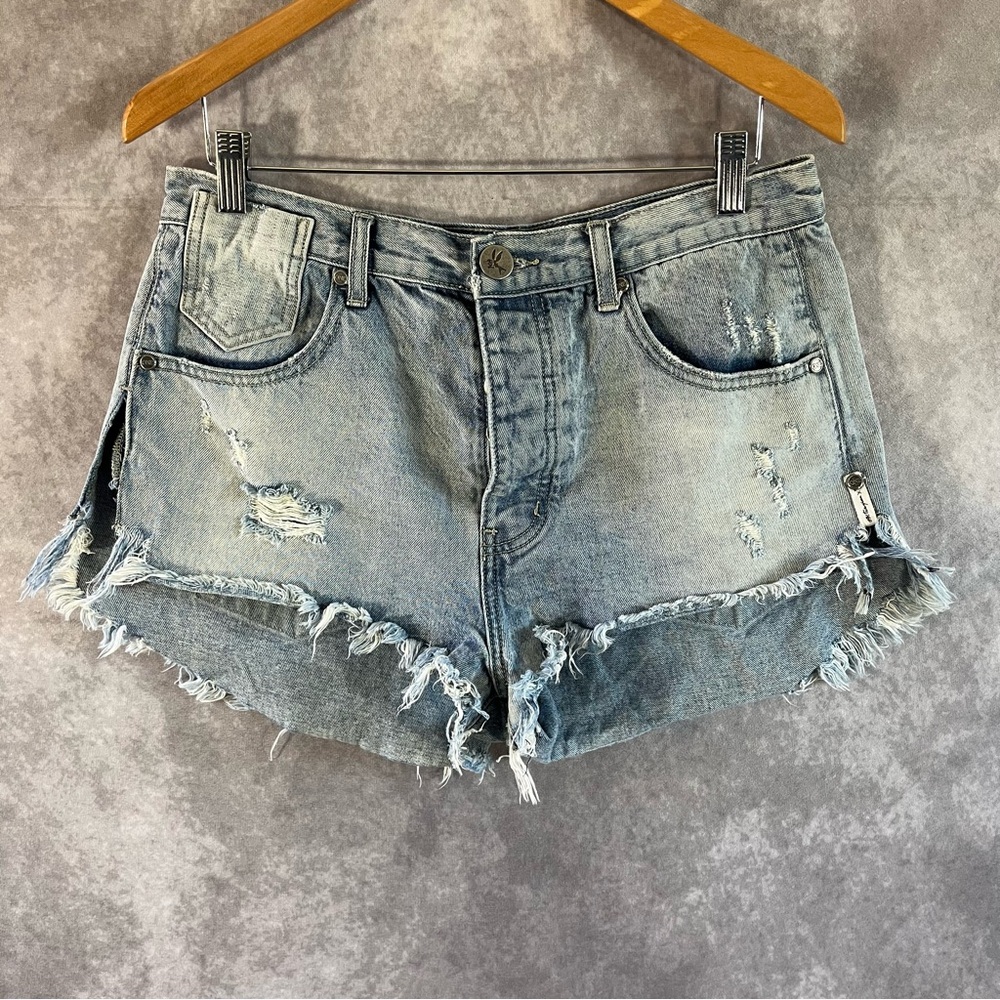 One Teaspoon Jean Shorts Women 28 Blue Light Wash Button Cutoff Daisy Duke Denim